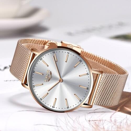 Reloj Mujer 2020 LIGE Women Fashion Rose Quartz Watch Lady Mesh Watchband High Quality Casual Waterproof Wrist Watch Women Watch