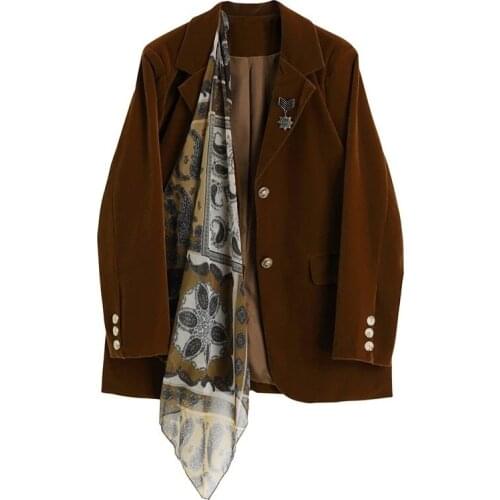 Womens Pattern Printed Velvet Blazer New Lapel Long Sleeve Loose Fit Jacket Fashion Tide Spring Autumn 2021 Korean Casual Women