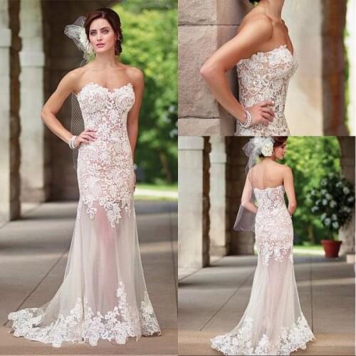 Beautiful Sweetheart Neckline Sleeveless Sheath Lace Wedding Dresses 2021 Floor Length For Women Wedding Gown Robe De Mariee