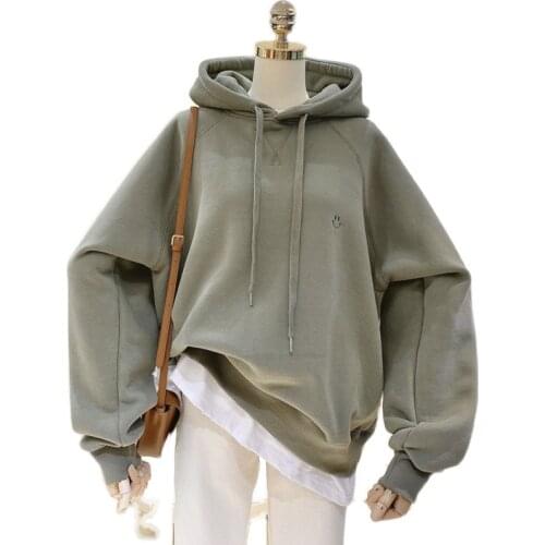 Winter Casual Women Hoodie Harajuku Embroidery Smiley Korean Sweatshirt Splicing Fake Two Long Sleeves Keep Warm Pullover Female