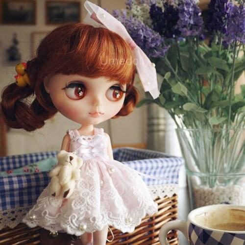 1Set Handmade Lovely Bow tie Headwear + White/Pink Ballet Dress for Blyth, Licca, Azone Doll Clothes Accessories