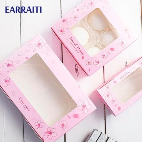 12PCS Wedding Gift Boxes For Guests Candies Packaging Pink Sakura Box With Window Cookies Cupcake Candy Birthday Party Favors