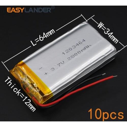 123464 10pcs/Lot 3.7V 2800mAh Rechargeable li Polymer Li-ion Battery For DVR PDA powr Bank GPS navigation camera 1203464