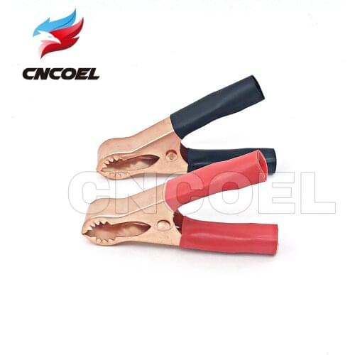 2pcs Insulated Crocodile Clips Plastic Handle Cable Lead Testing Metal Alligator Clips Clamps 50A Red + Black 80mm