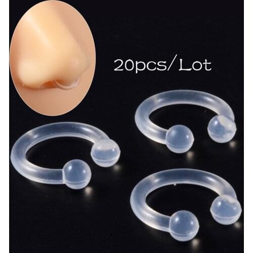 20pcs/lot Bioplast Flexible No Piercing Fake Septum Clicker Ring Nose Clamp Ring Ear Tragus Cartilage Earring Helix Body Jewelry