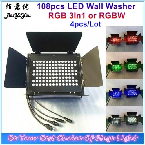 4X Indoor LED Flood Project Light 108pcs*3W RGB 3In1 LED Wash Light 108pcs DMX Led Wall Washer Light RGBW With Barn Door