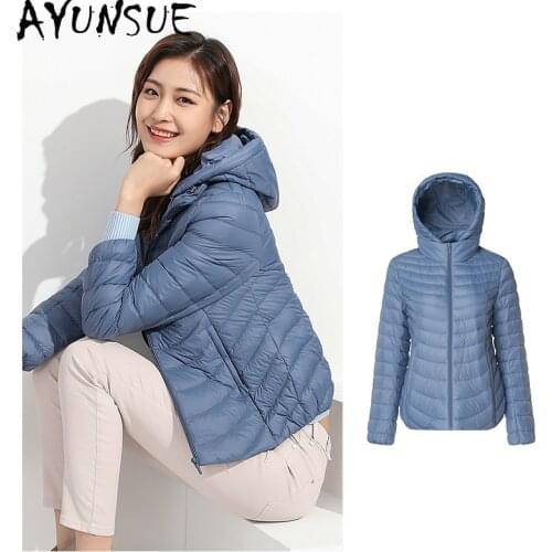 AYUNSUE Womens Down Jacket Hooded Coat Female Ultra Light Down Jacket Women Plus Size Parka Autumn Winter 2020 Mujeres Abrigos