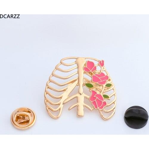 Chest with Flowers pins Anatomical Gothic Brooches Skeleton Heart Goth Punk brooch doctor nurse gift Medical Jewelry Wholesale