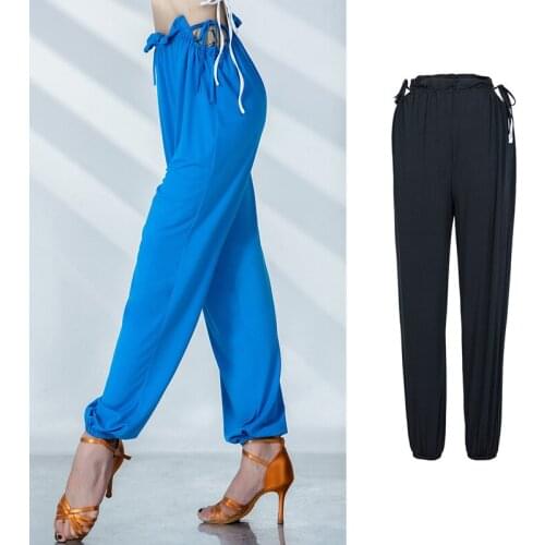 Latin Dance Pants Women Adult Blue/Black Practice Clothing Professional Rumba Tango Samba Cha Cha Dance Training Trouser DWY6024