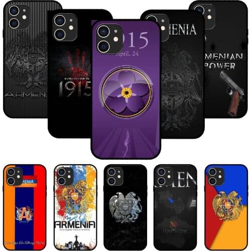 For iPhone 11 12 8 Plus Mini Pro X XR XS Max 4 5 7 6 6S 8 SE Phone Case Black Cover Back Soft Shell Armenia Armenians Flag