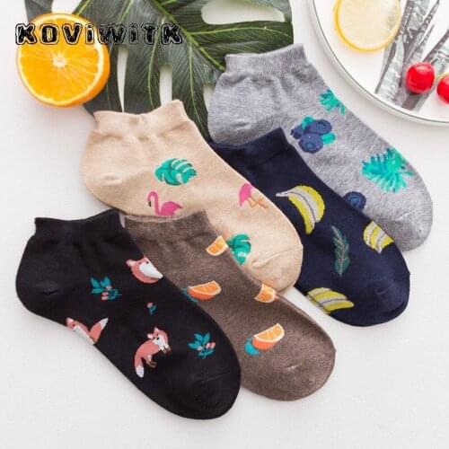 Flamingo Pattern Cotton Short socks Women pink Winter Funny fruit Stylish Harajuku bird Casual sock Warm Print Fashion lady Sox
