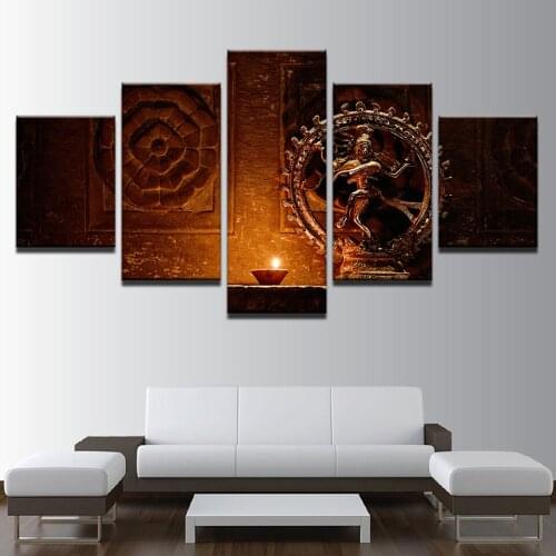 Canvas Paintings Wall Art HD Prints 5 Pieces Shiva Nataraja Statue Poster India God Vintage Pictures Living Room Decor Framework