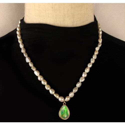 KBJW New Arrival 2019 Irregular Freshwater Pearl Necklace Fashion Opal Stone Pendant Pearl Necklace Jewelry Best Gift for her