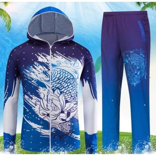 Summer Fishing Clothes Set Long Sleeve T shirt Hooded Jersey Clothing+Pants Outdoor Sunscreen UV Blocking Breathable Quick Dry