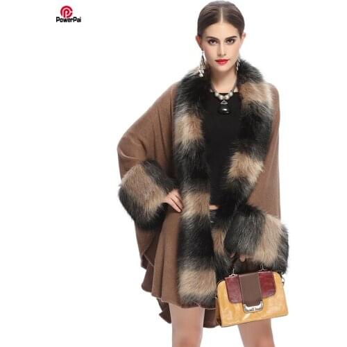 Fashion Big Banana Lapel Space Dye Fox Fur Cape Coat Loose Cashmere Luxury Faux Fur Shawl Women Winter Party Outwear Cloak