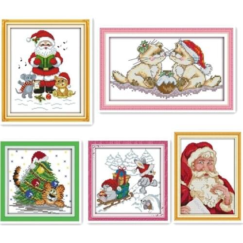 Cross stitch kit Santa Claus, Christmas little tiger gift kitty DIY sewing needlework embroidery decorative paintings