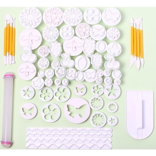Sugarcraft Fondant Cake Decorating Tool Kit Cookie Cutter Rolling Pin Smoother Embosser Mold Engraving Pen Baking Tools Set