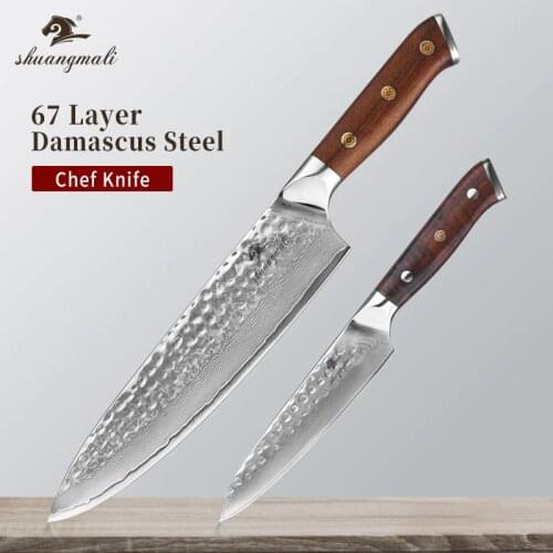 2PCS 8'' 5'' Chef Knives Set Forged VG10 Damascus Steel Kitchen Knife Home Cooking Slicing Meat Cutting Vegetable Chef Knife Set