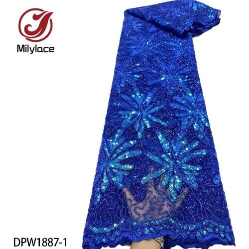 Latest African Sequins Lace Fabric 2021 High Quality Lace Material French Nigerian Lace Fabrics for Party Sewing DPW1887