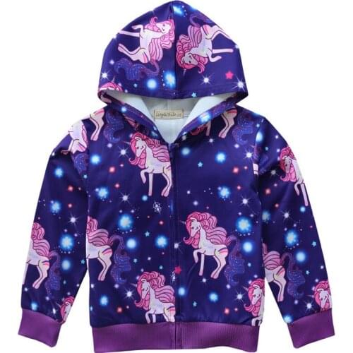 New spring autumn boys and girls childrens clothing space unicorn zipper hooded cardigan casual fashion digital printing jacket
