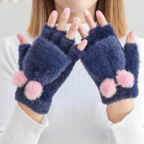 New Fashion Ladies Winter Warm Gloves Clamshell Cartoon Cute Writing Office Plus Velvet Touch Screen Knitted Woolen Gloves