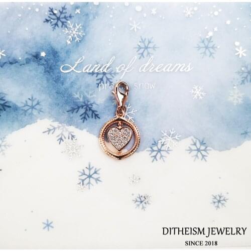 Charms Pendant Rotated Heart Rose Gold fit Bracelets 2021 New Fine Jewelry 925 Sterling Silver Romantic Gift For Women Girls