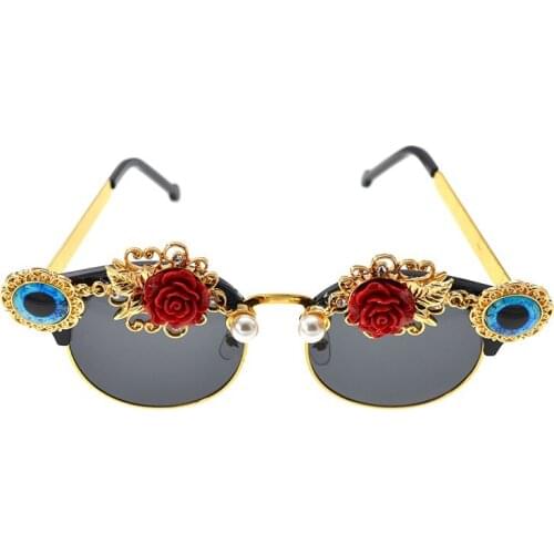 Charm Cat Eye Baroque vintage Brand designer rose flowers Sunglasses For Fashion Women Sun Glasses Female oculos