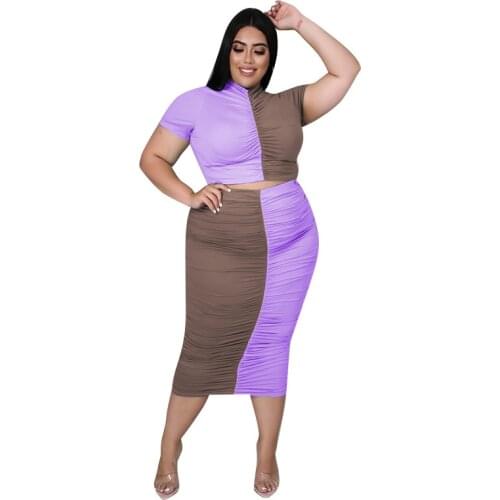 Wholesale Plus Size Clothing Two Piece Outfits Women Sets Pullover Retro Top Sheath Midi Skirts Party Summer Dress