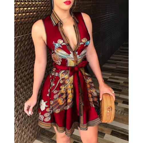 Women Dress Girls Print Sleeveless Dress Casual Bandage Mini A-line Dresses Sexy Party Summer Feminias Vestidos Female Sleepwear