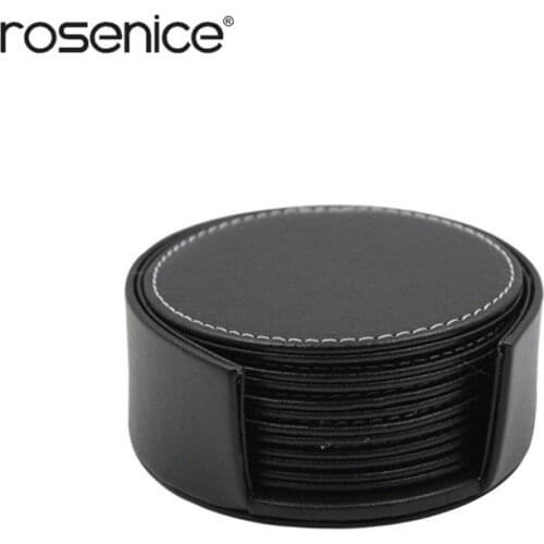 6pcs Coasters PU Leather Placemat Table Mat Coasters Cup Mat for Drinks with Holder Protect Your Furniture from Stains