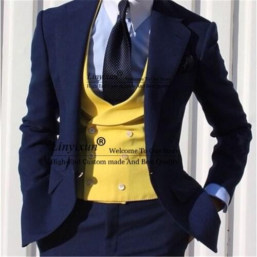Yellow Double Breasted Wedding Waistcoat Mens Vests Slim Fit Latest Design Fashion Best Men British Style Men Vests