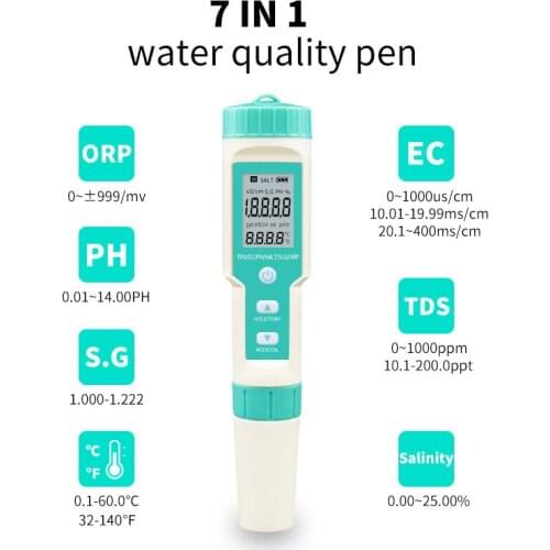 C-600 7 in 1 PH / TDS / CE / ORP / Salinity / SG Temperature Meter for Drinking Water, PH Meter Water Quality Tester