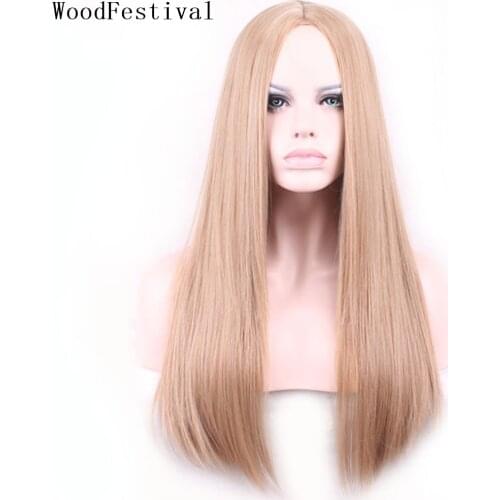 WoodFestival Straight Synthetic Wig Long Cosplay Hair Wigs For Women Red Blonde Black Brown Blue Burgundy High Temperature Fiber