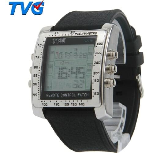 TVG Remote Control Alarm TV DVD Remote Military Watch For Men Digital Stainless Steel Case Rubber Strap Sports Watches
