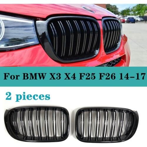 A Pair Of Front Kidney Grilles Matte Gloss Black For BMW X3 X4 F25 F26 14-17 Replacement Racing Front Bumper Grilles Car Styling