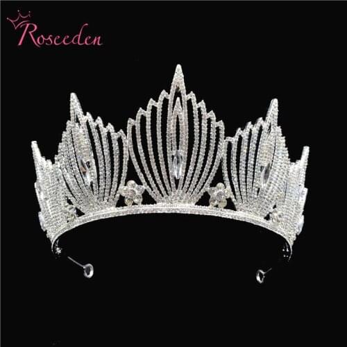 Luxury Trendy Full Rhinestone Crystal Wedding Bride Tiara Big Crown Queen Crown Wedding Bridal Hair Jewelry RE3516