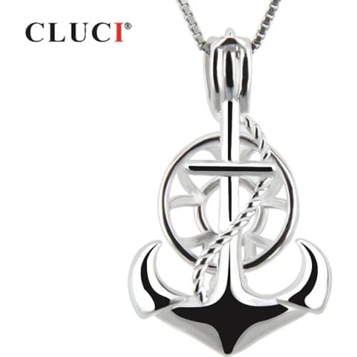 CLUCI Anchor Shaped Silver 925 Charms Pendant Women Jewelry 925 Sterling Silver Pearl Cage Pendant Anchor Locket SC094SB