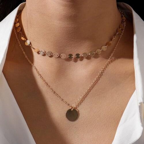 Fashion Coin Pendants Necklaces for Women Simple Style Multi- Layer Sequins Chain Choker Necklace Female Jewelry Accessories