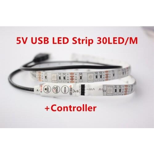 White PCB 0.5M 5V USB LED strip 5050 RGB flexible light IP65 Waterproof 60LED/m,TV Background Lighting Strip with controller