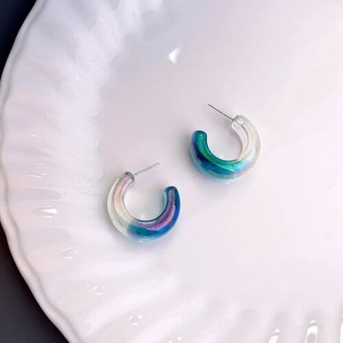 VSnow Summer C Shape Gradient Color Blue Hoop Earring for Women Femme Statement Arcylic Geometrical Earring Jewelry Pendientes