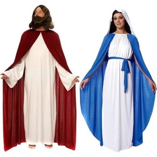 Women Nun Costume Virgin Mary Religious Sister Halloween Dress / Adult Men Jesus Costume