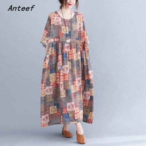Short sleeve plus size cotton vintage floral dresses for women casual loose long summer dress elegant clothes 2021 sundress