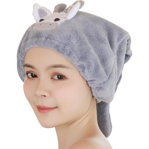 Coral Velvet Dry Hair Caps Bath Towel Microfiber Quick Drying Turban Super Absorbent Women Hair Cap Wrap With Button Thicken 1pc