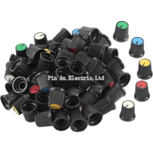 10PCS/LOT 6mm Shaft Hole Dia Plastic Threaded Knurled Potentiometer Knobs Caps