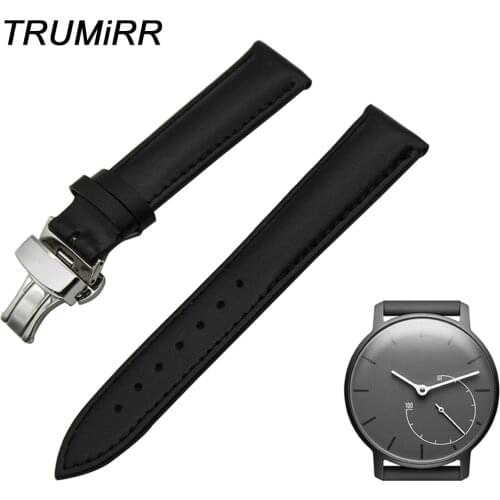 18mm Genuine Leather Strap for Withings Activite / Steel / Pop Smart Watch Band Butterfly Buckle Belt Wrist Bracelet Black Brown