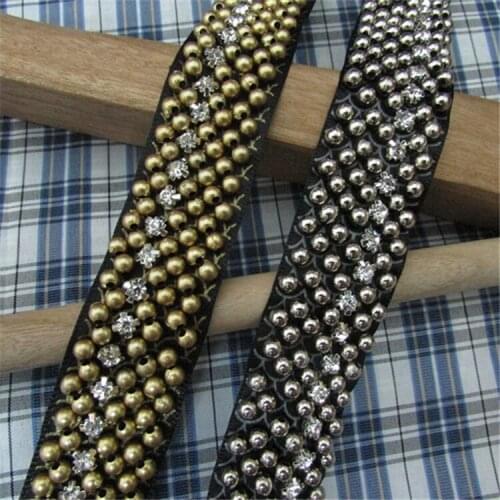 2yards 2.5cm Gold Silver Beads Lace Embroidered Black Lace Ribbons Decorated Lace Applique Neckline Collar Sewing Accessories