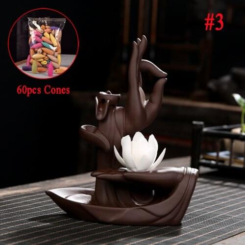 60Pcs Backflow Incense Ceramic Incense Burner Waterfall Incense Base Holder Lotus Home Decoration 30pcs White Sage Zen Incense