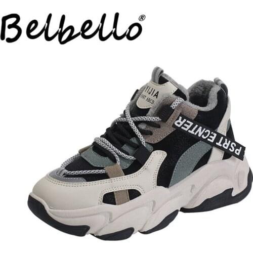 Belbello Winter new style hot sell Plush high top Daddy shoes Versatile warm board shoes female students Casual shoes Sneakers