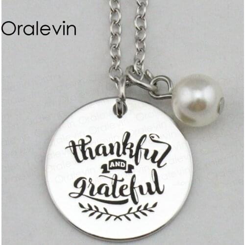 THANKFUL AND GRATEFUL Inspirational Hand Stamped Engraved Custom Pendant Chain Necklace Metal Stamped Jewelry,10Pcs/Lot, #LN2297