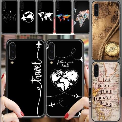 World Map Simple Line Travel Phone case For Samsung Galaxy A 3 5 7 8 10 20 21 30 40 50 51 70 71 E S 2016 2018 4G black tpu funda